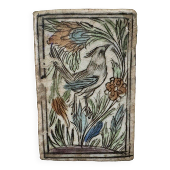 Carreau en céramique d'Iznik décor d'oiseau et floral