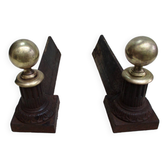 Old cast iron and brass andirons