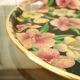 Vintage "orchid" tray in printed braided vegetable fiber & brass