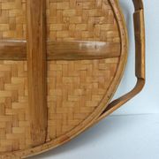 Plateau en rotin et osier vintage