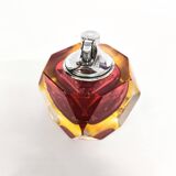 Cendrier vintage en verre de Murano facetté, jaune et rouge