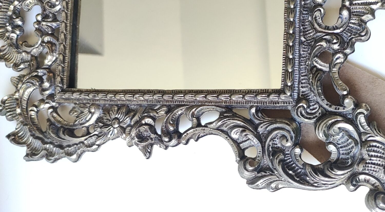 Antique/Rocaille/Louis XV Style Table Mirror. In silver-plated bronze