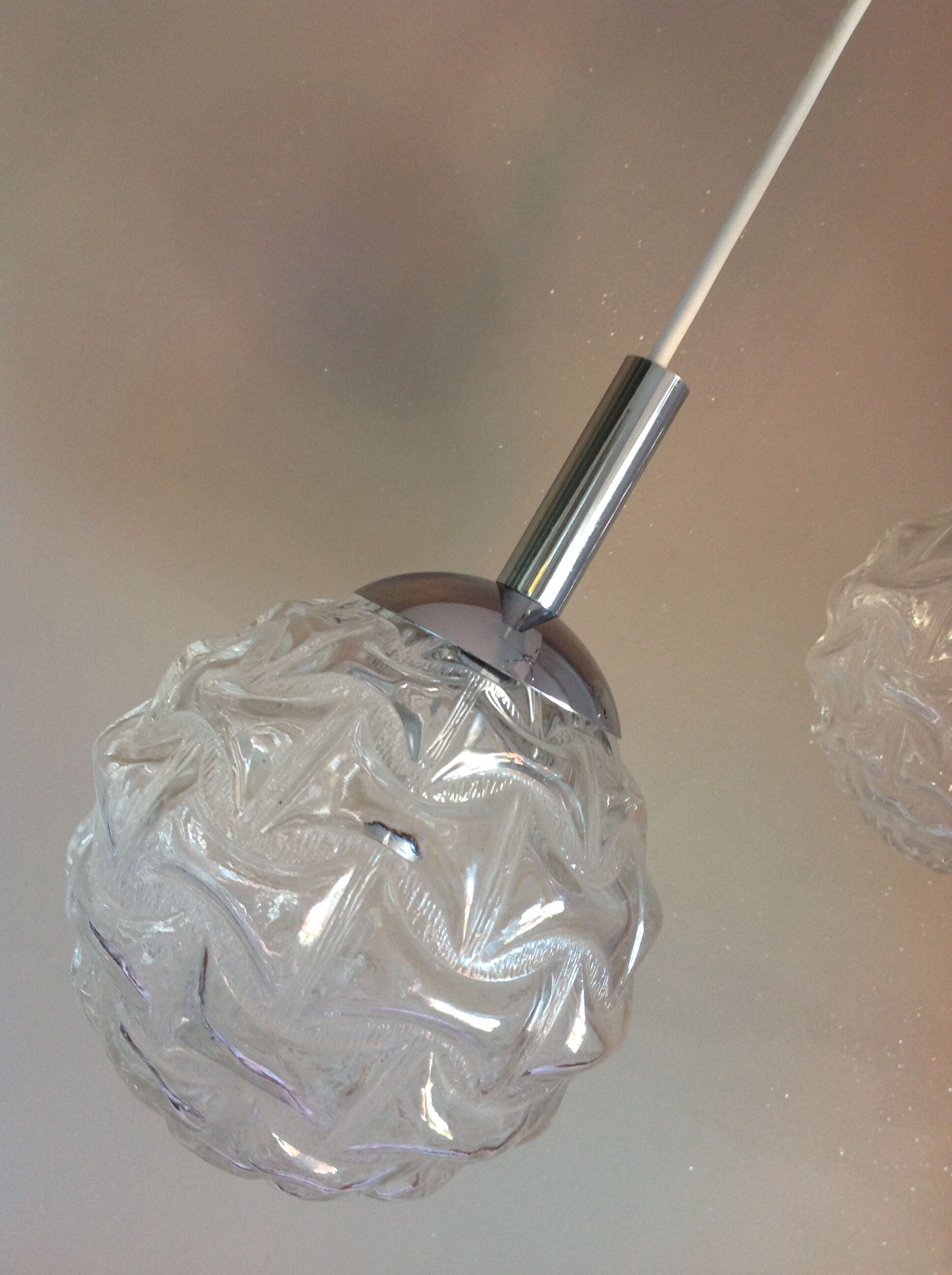 Suspension cascade with five globes and chrome metal / vintag years 60-70