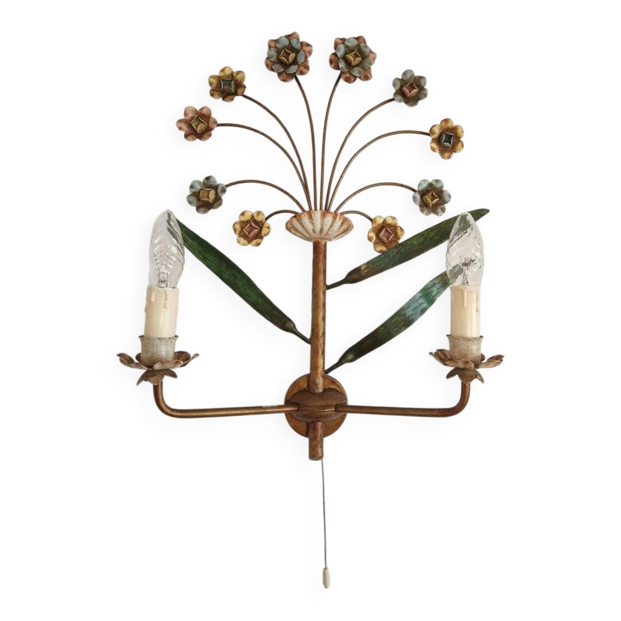 XL Vintage Mid-Century handmade 2 light bouquet wall lamp Italy 1950-1970
