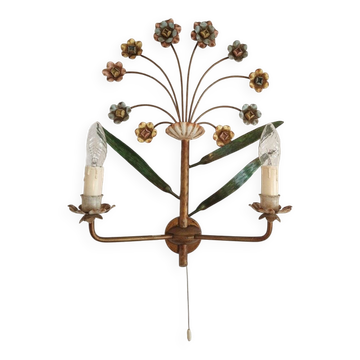 Applique murale bouquet à 2 lumières vintage XL fait main Italie 1950-1970