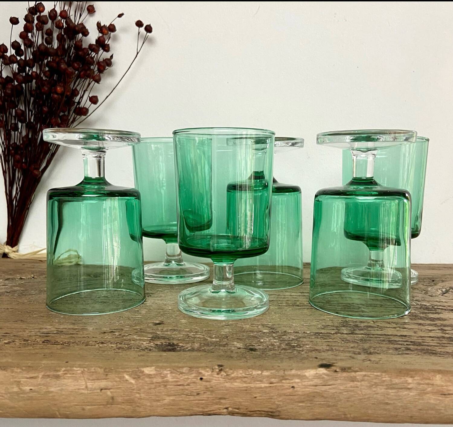 6 LUMINARC emerald green glasses