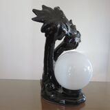 Black ceramic "palm" lamp and white opaline ball 70/80