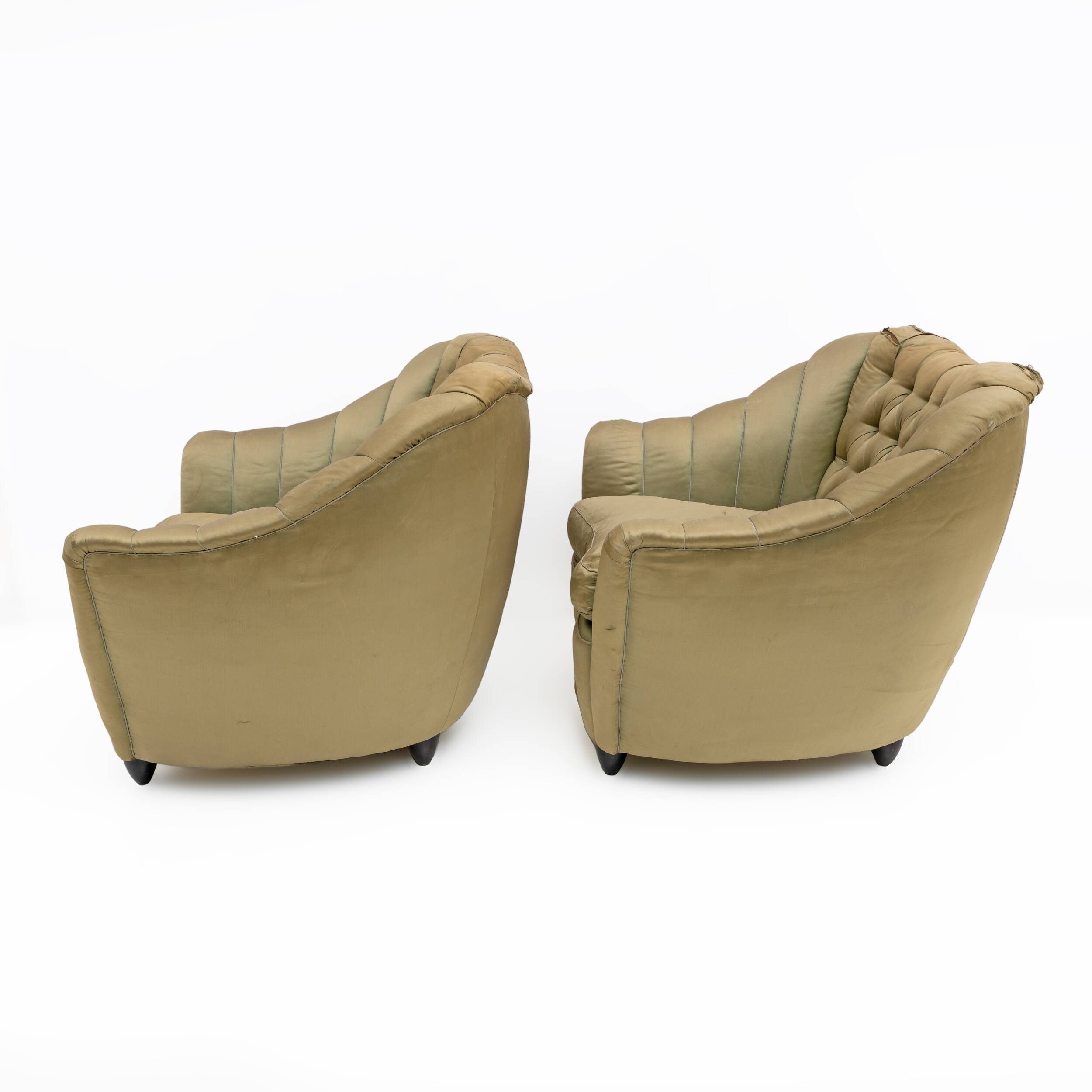 Pair of Gio Ponti style Mid-Century Modern Curved Armchairs, 1940s