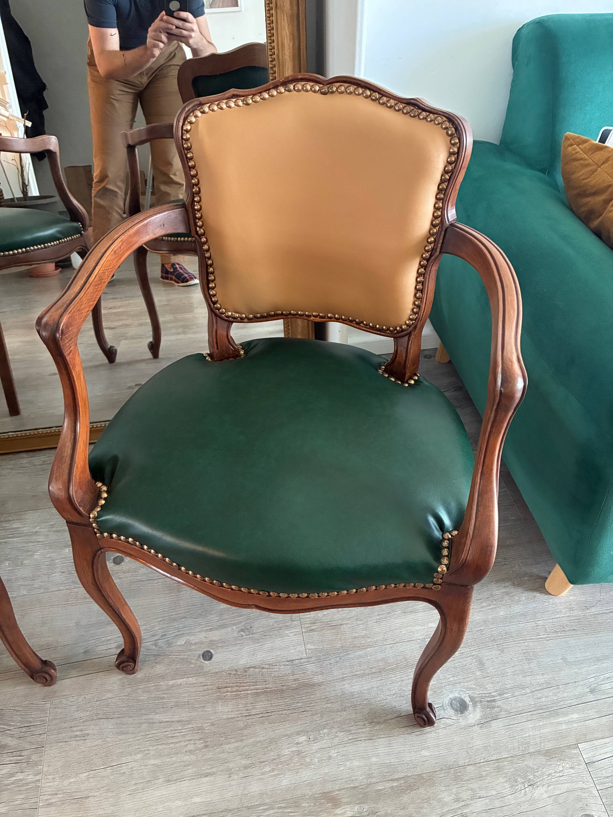 Pair of newly upholstered cabriolet armchairs