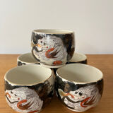 Set of 5 Asian "Dragon" tea cups