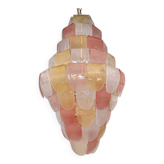 Contemporary Sanded Pink and Amber “Petals” Murano Glass Chandelier Style