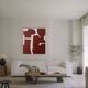 Organic abstract on burgundy stretched canvas 100x81cm