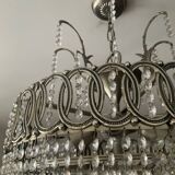 Lustre cascade de pampilles en cristal et bronze argenté