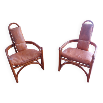 Set of two bamboo armchairs from the 50s, 60s