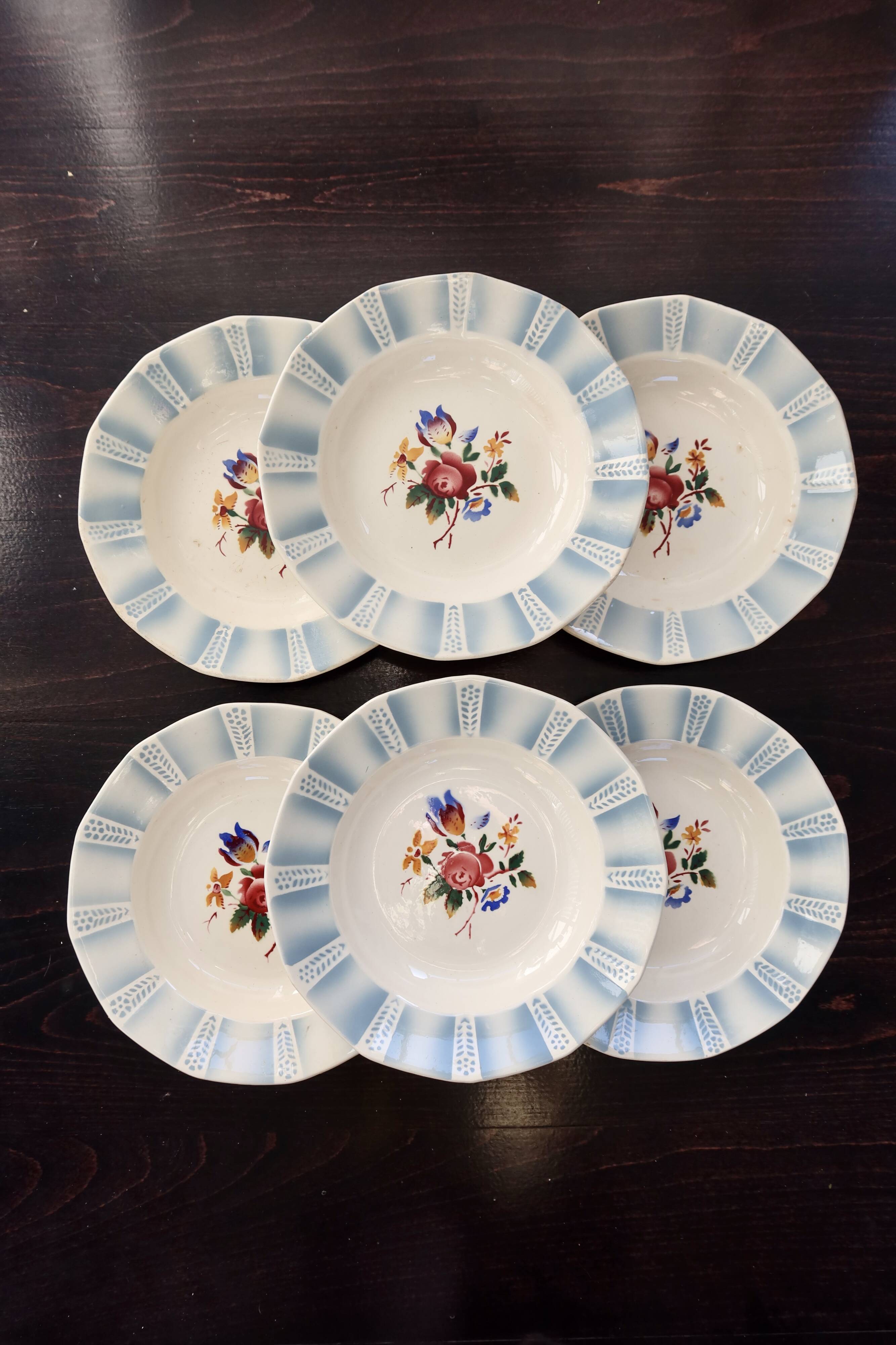 6 vintage Sarreguemines “Claude” soup plates - Earthenware with floral decoration