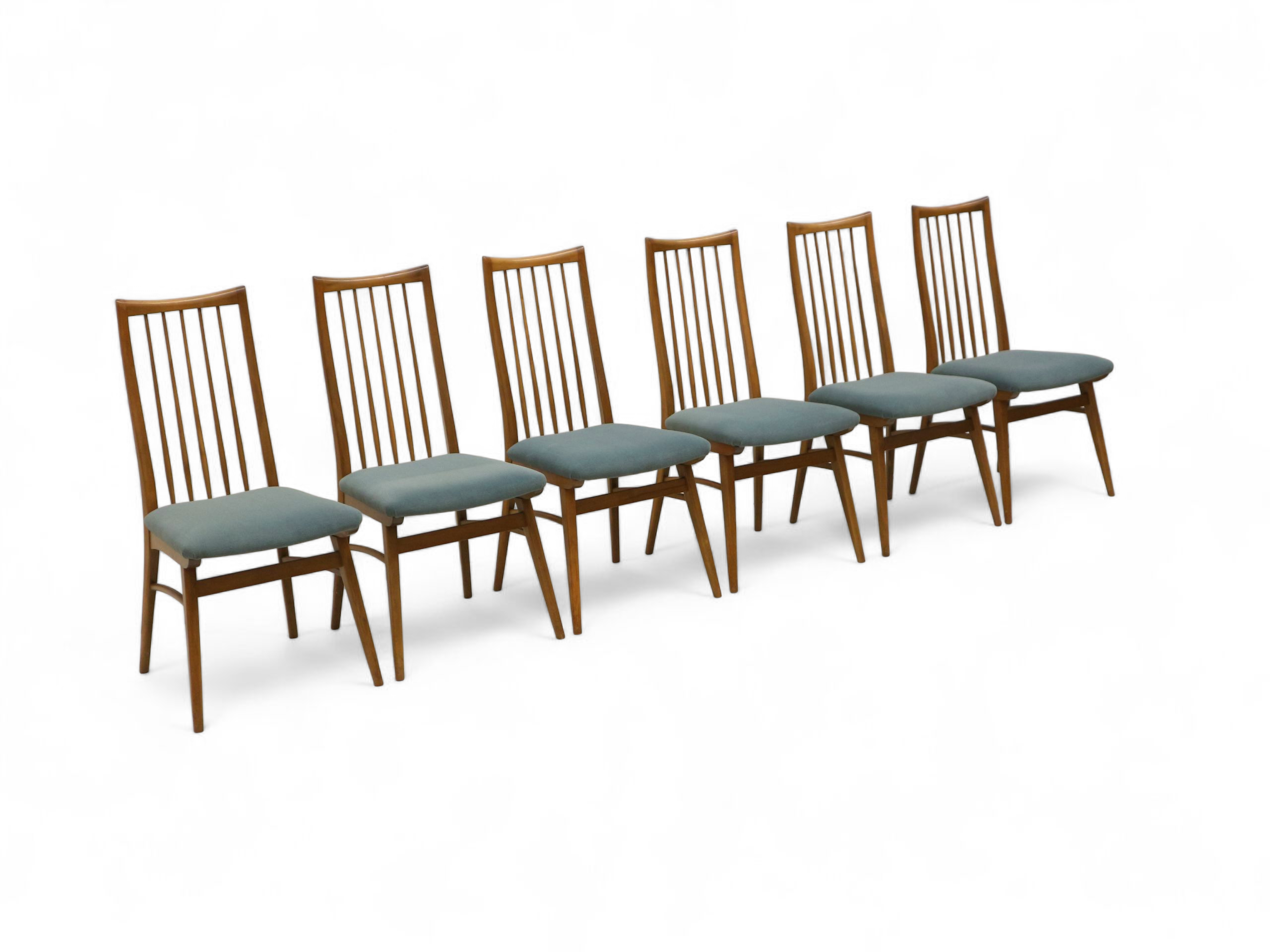 Set of 6 chairs with turquoise upholstery made in the 1960s