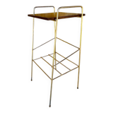 Vintage side table, 2 wooden and brass shelves, circa 1960s