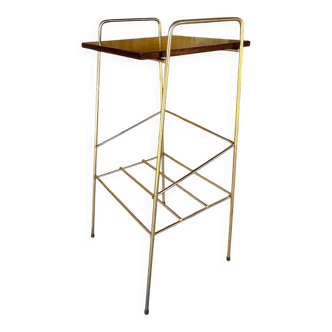 Table d’appoint, vintage , 2 étagères bois laiton circa 1960s