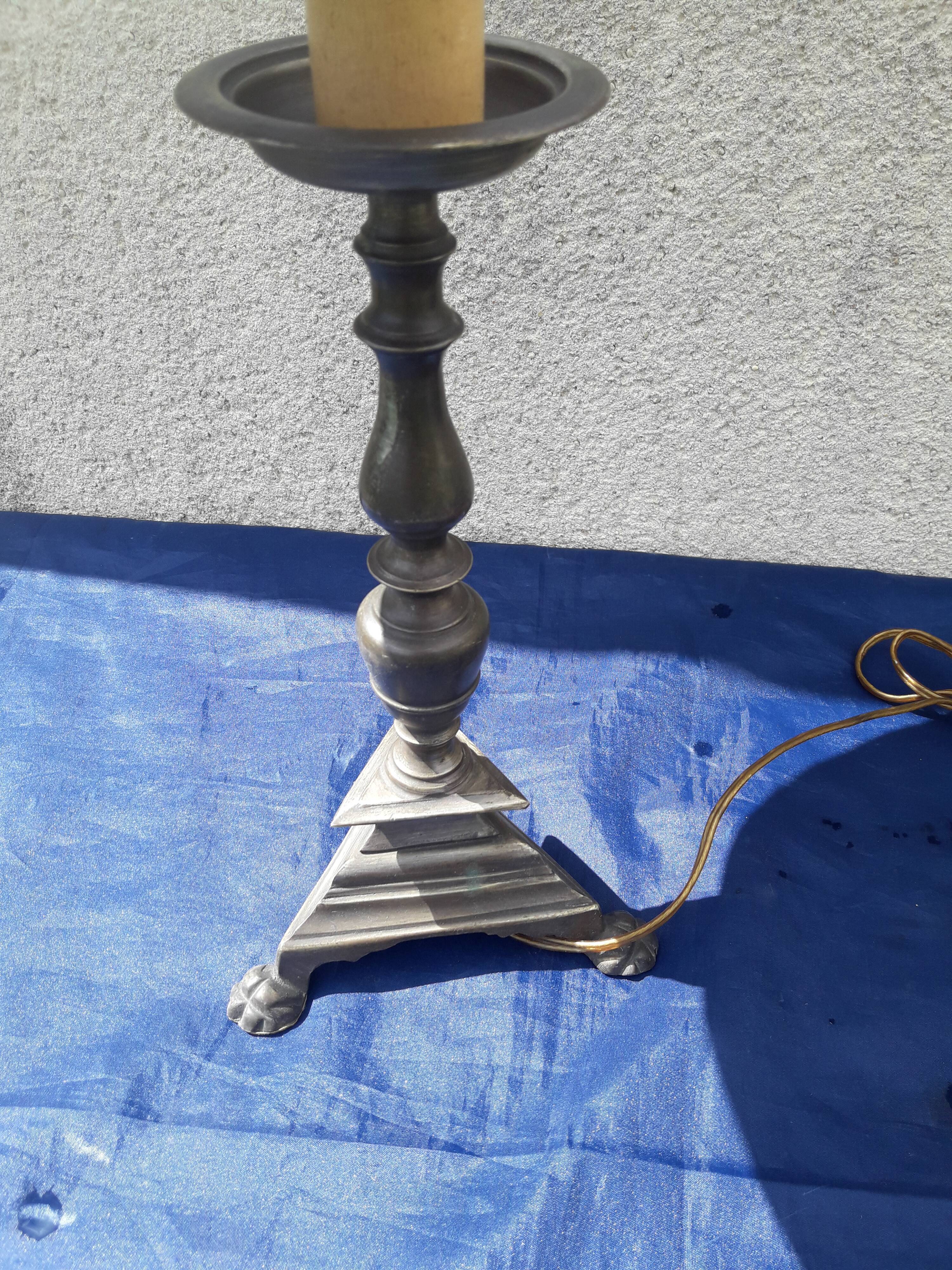 Metal lamp with green lampshade H 57 cm