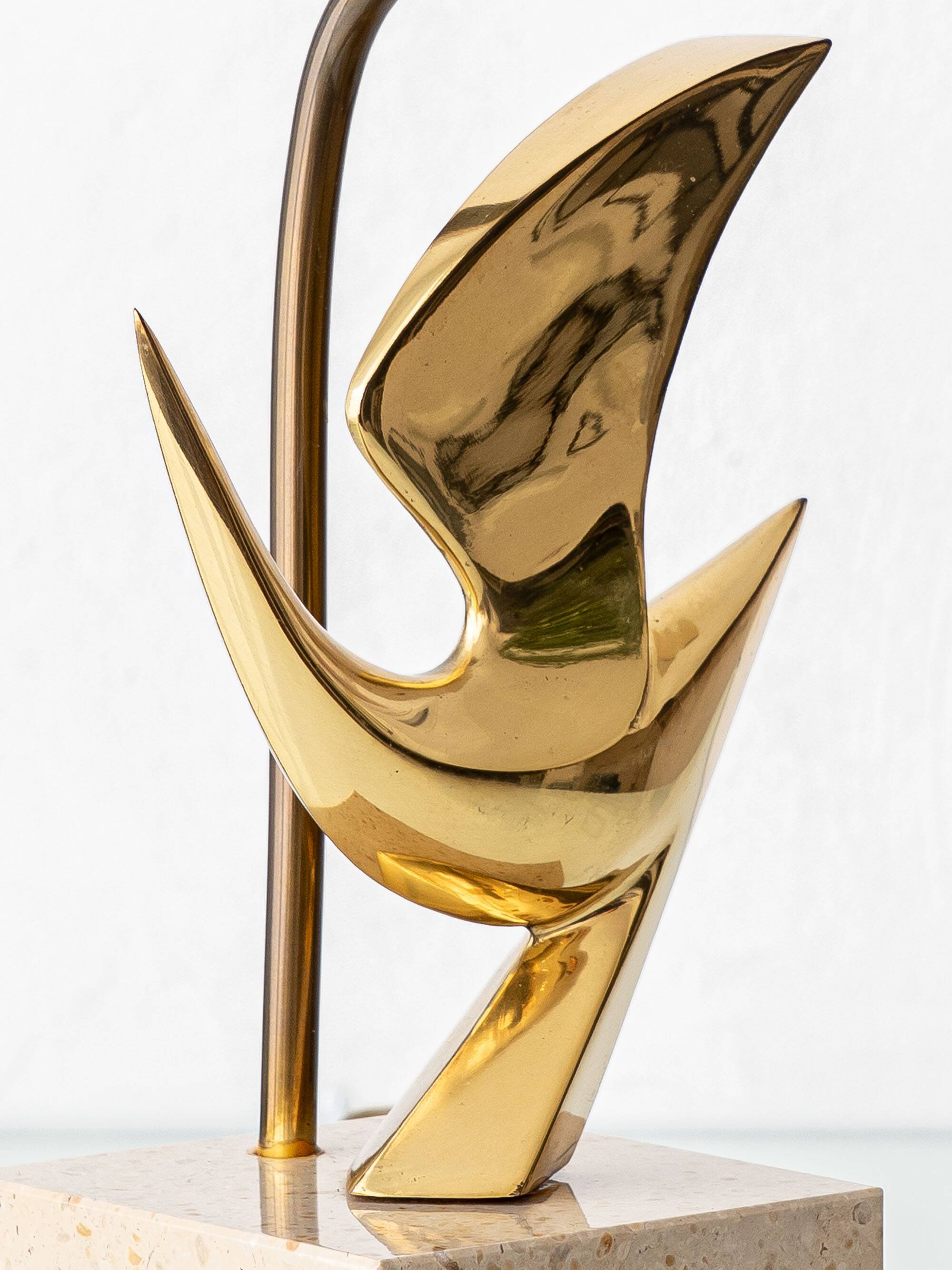 Pair of Philippe Jean Sculptural Brass Bird Table Lamps, Signed Limited Editions