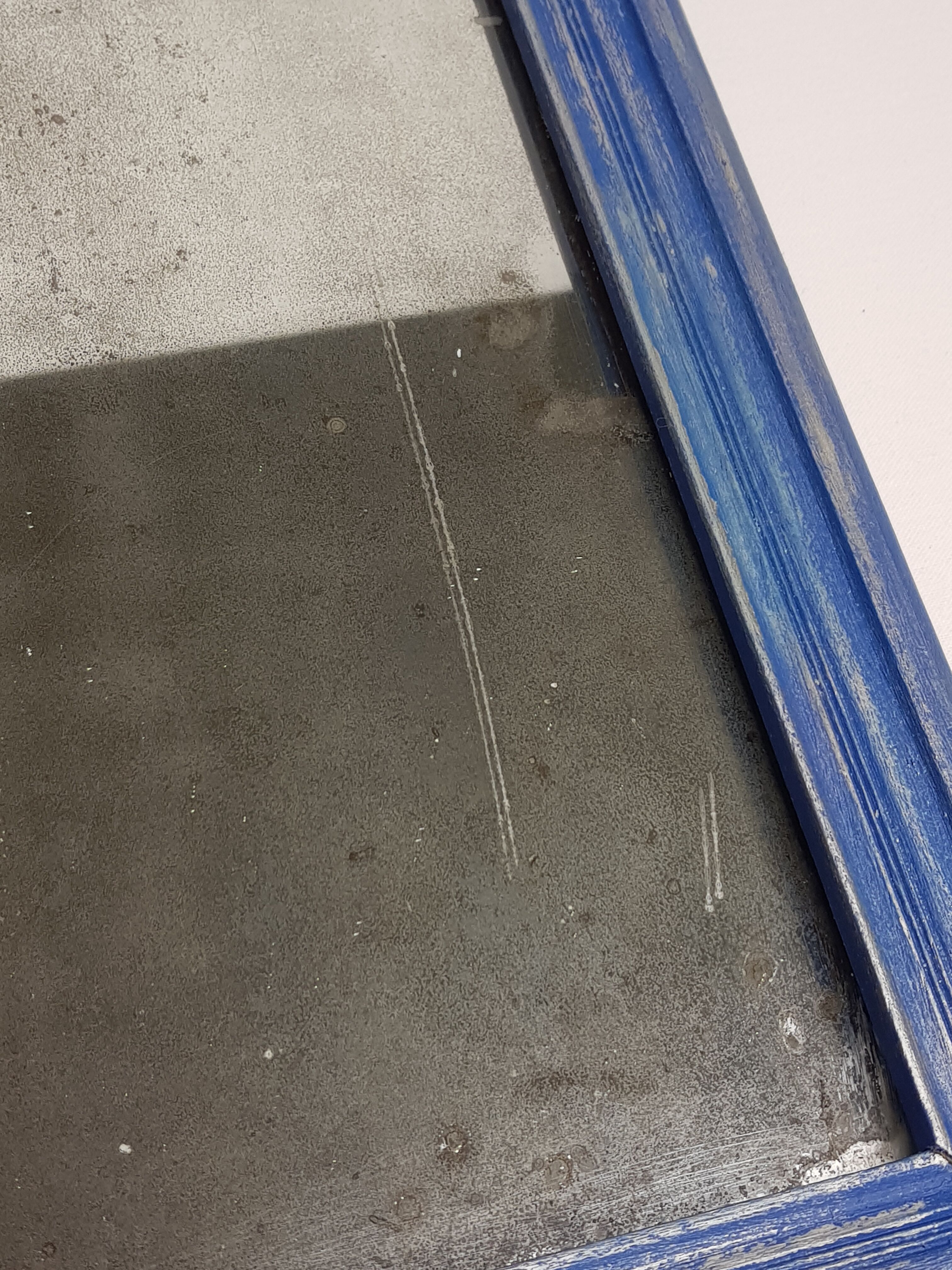 Old rectangular mirror, blue and silver patina, 46 cm