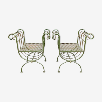 Pair of curule garden stools