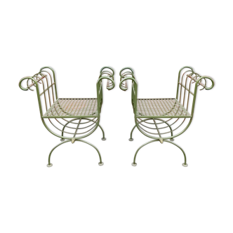 Pair of curule garden stools