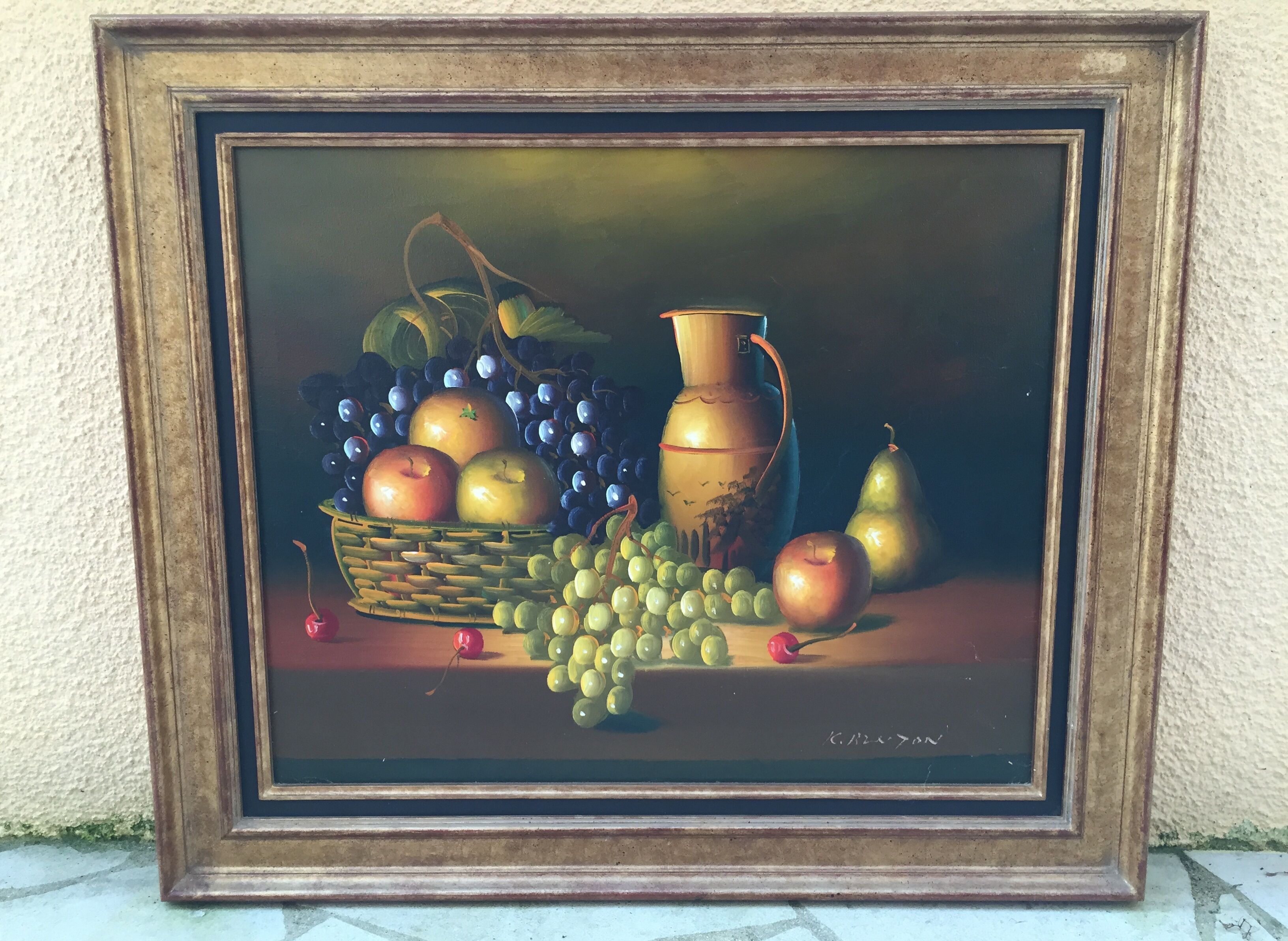 Oil on canvas: still life with fruit