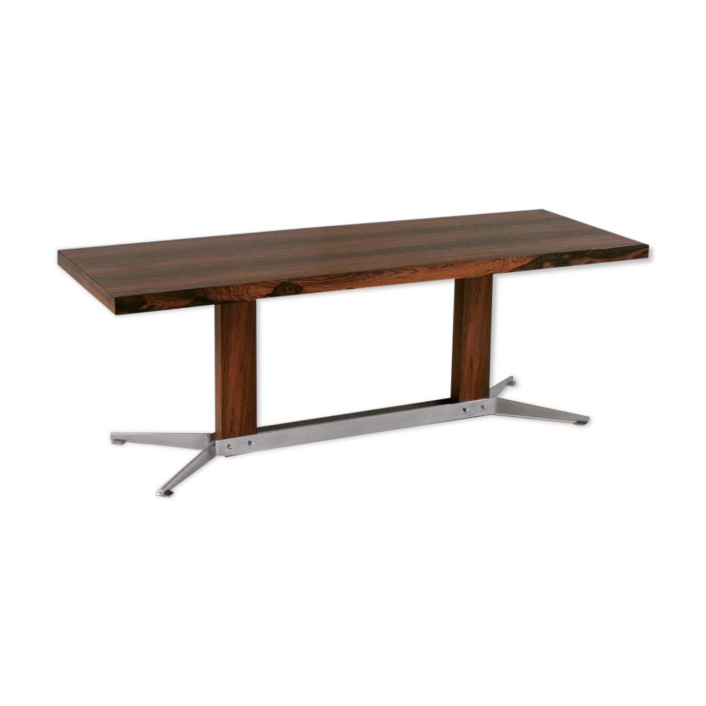 Vintage rosewood and brushed metal coffee table, 1960s