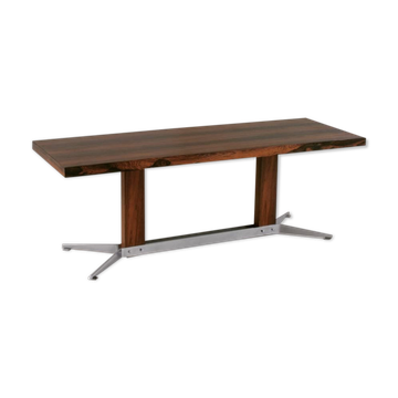 Vintage rosewood and brushed metal coffee table, 1960s
