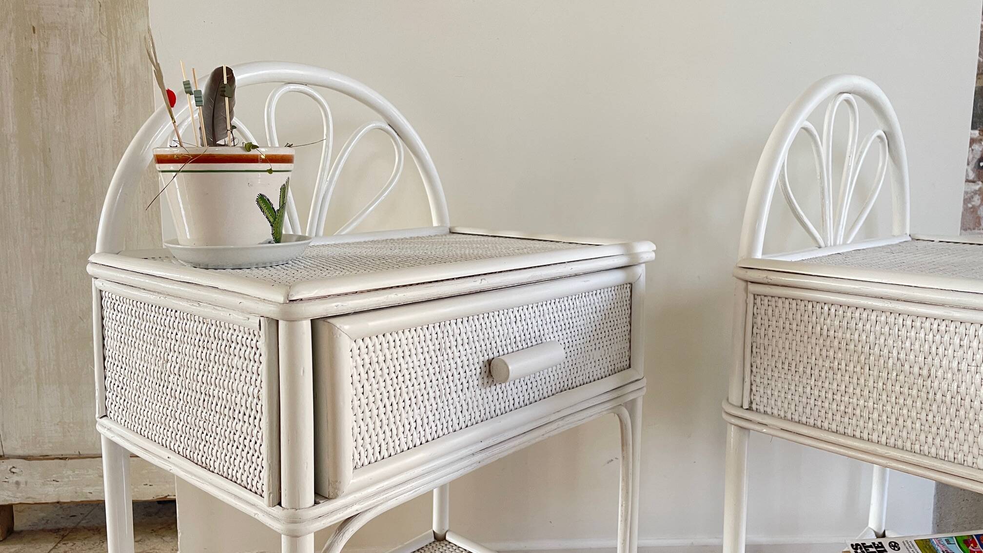 Pair of Vintage Rattan Bedside Tables