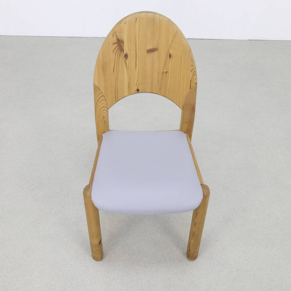 4x Brutalist pine dining chairs, 1970s