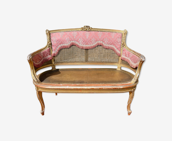 Banquette en bois doré et cannage style louis xv