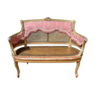Gilded wooden bench and Cannage Louis XV style