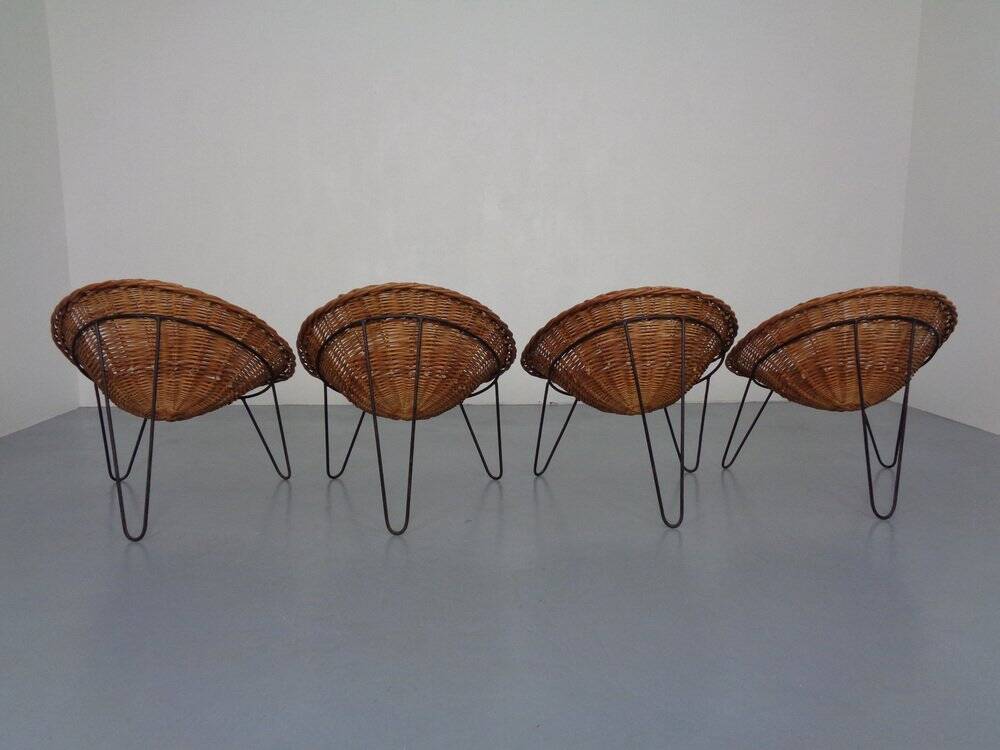 Mid-Century German Bamboo Chairs, 1950s, Set of 4