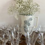 Etched glass stemware, red wine glasses