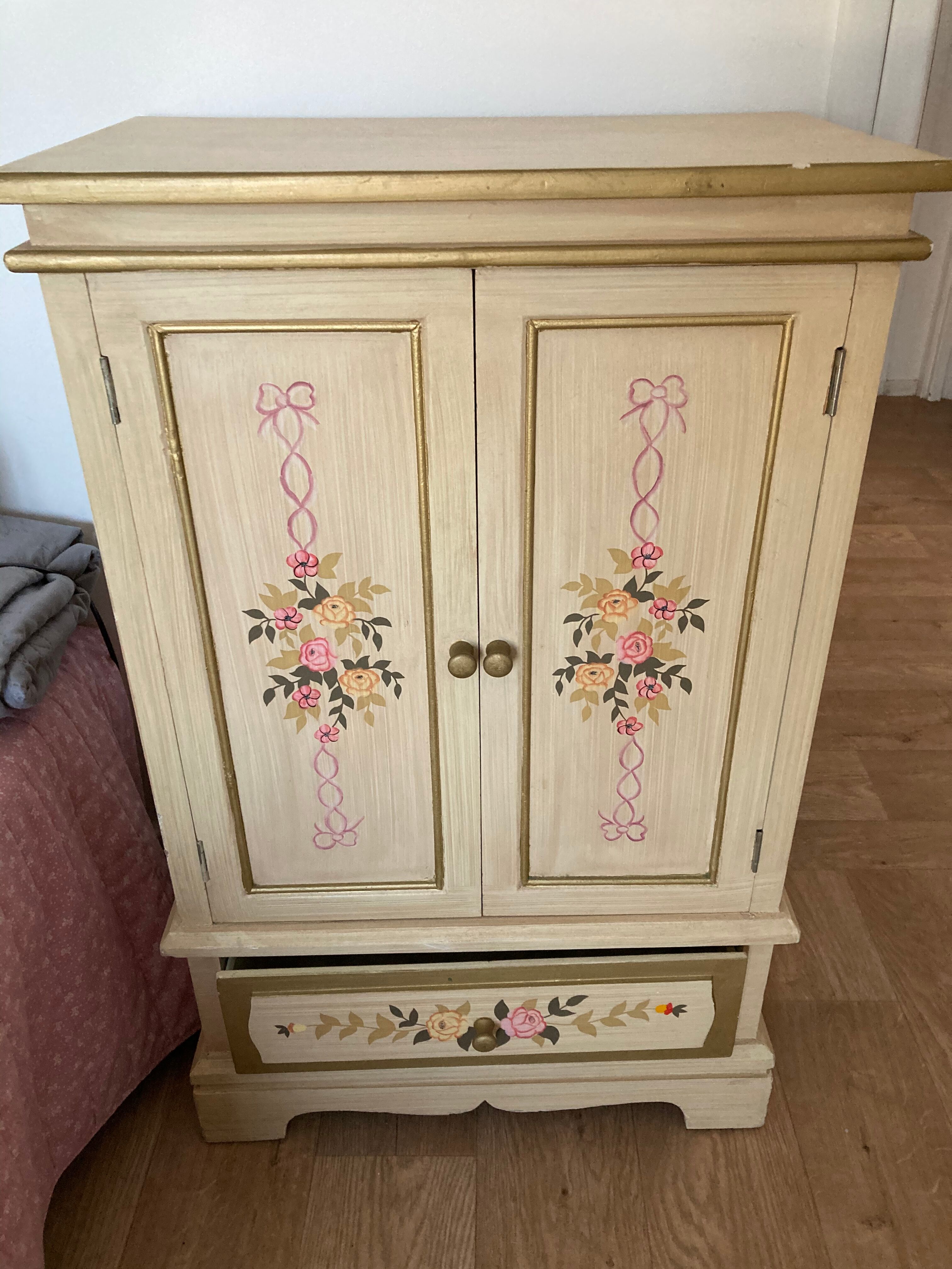 2-door flowered wooden cabinet