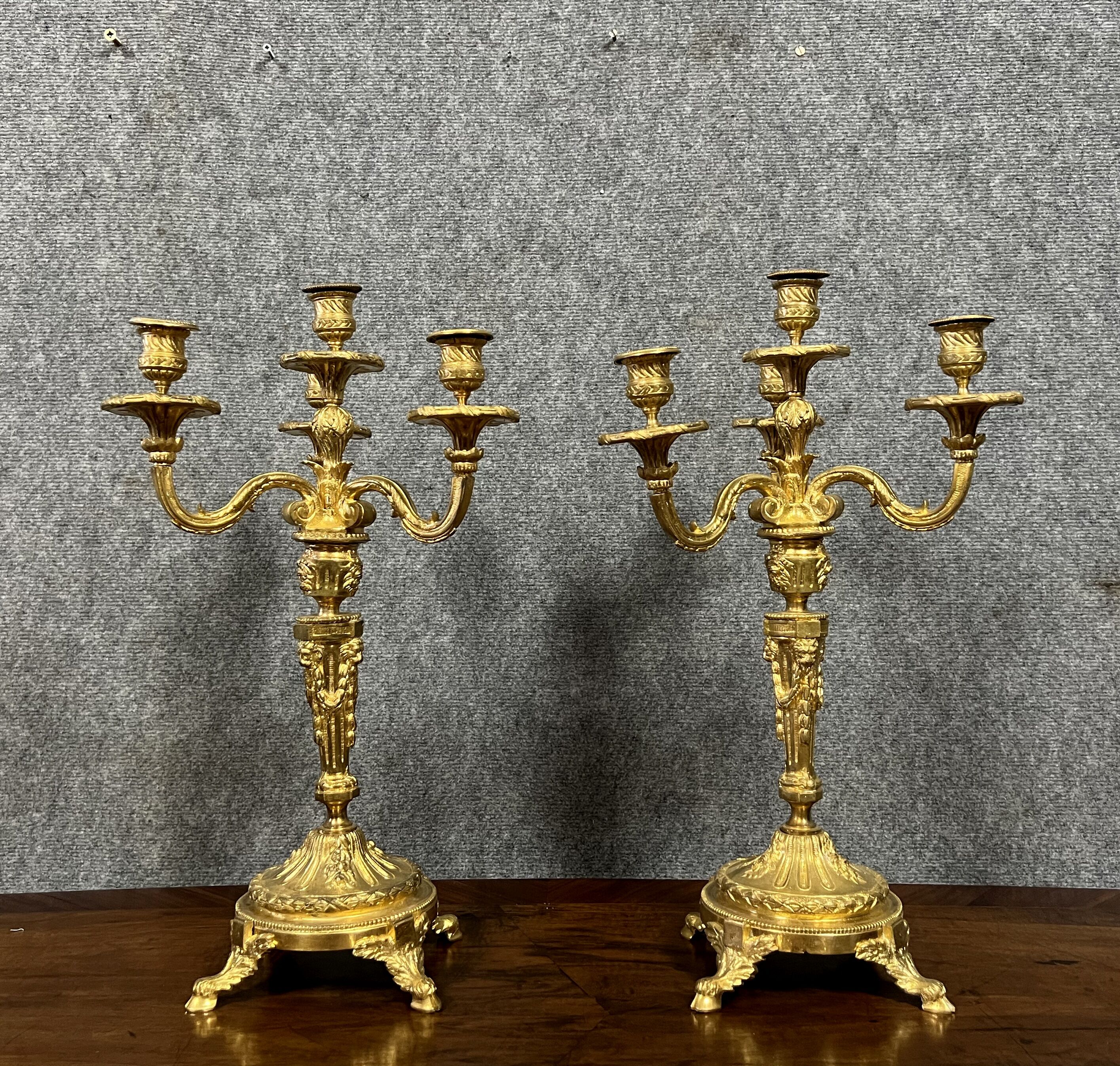Pair of candlesticks from the Napoleon III period in gilded bronze circa 1850