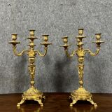 Pair of candlesticks from the Napoleon III period in gilded bronze circa 1850