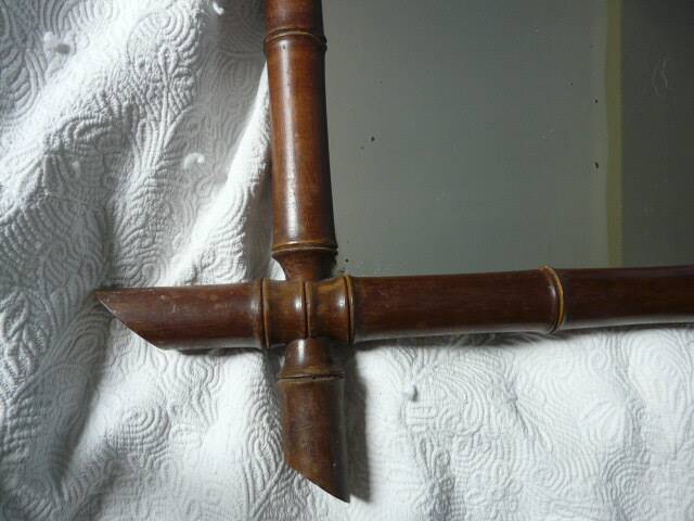 Vintage wooden bamboo mirror bohemian retro 47.5 cm by 41.5 cm