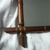 Vintage wooden bamboo mirror bohemian retro 47.5 cm by 41.5 cm