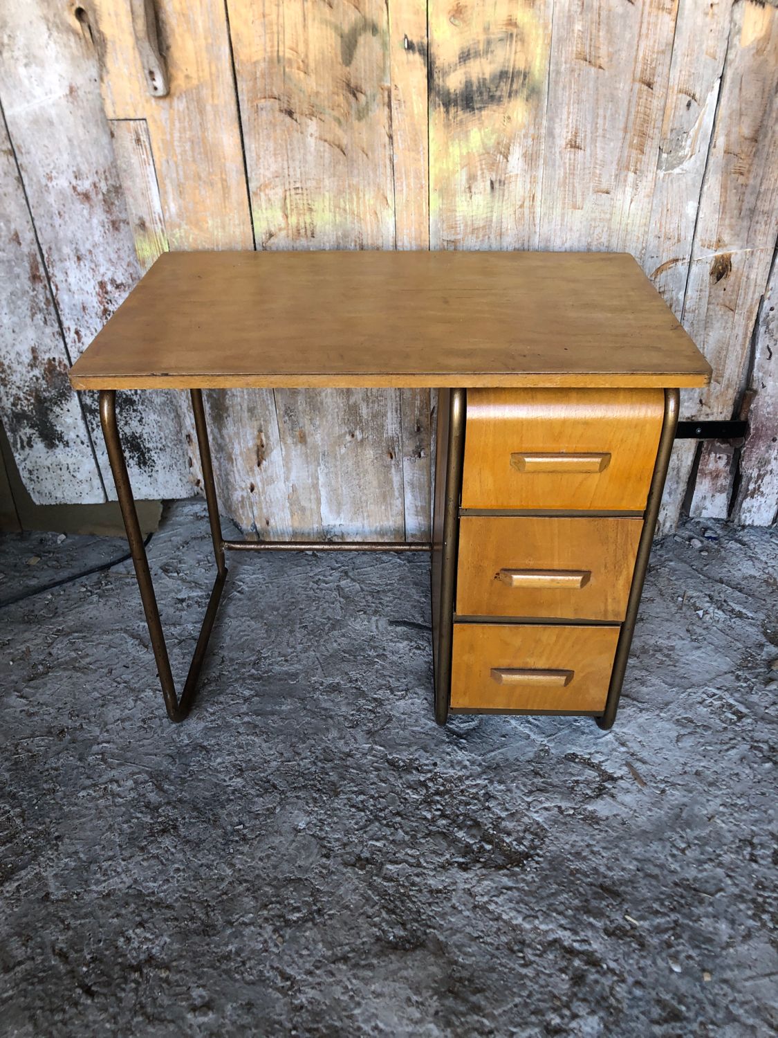 Office style stella metal & wood 3 drawers 70s vintage #a144