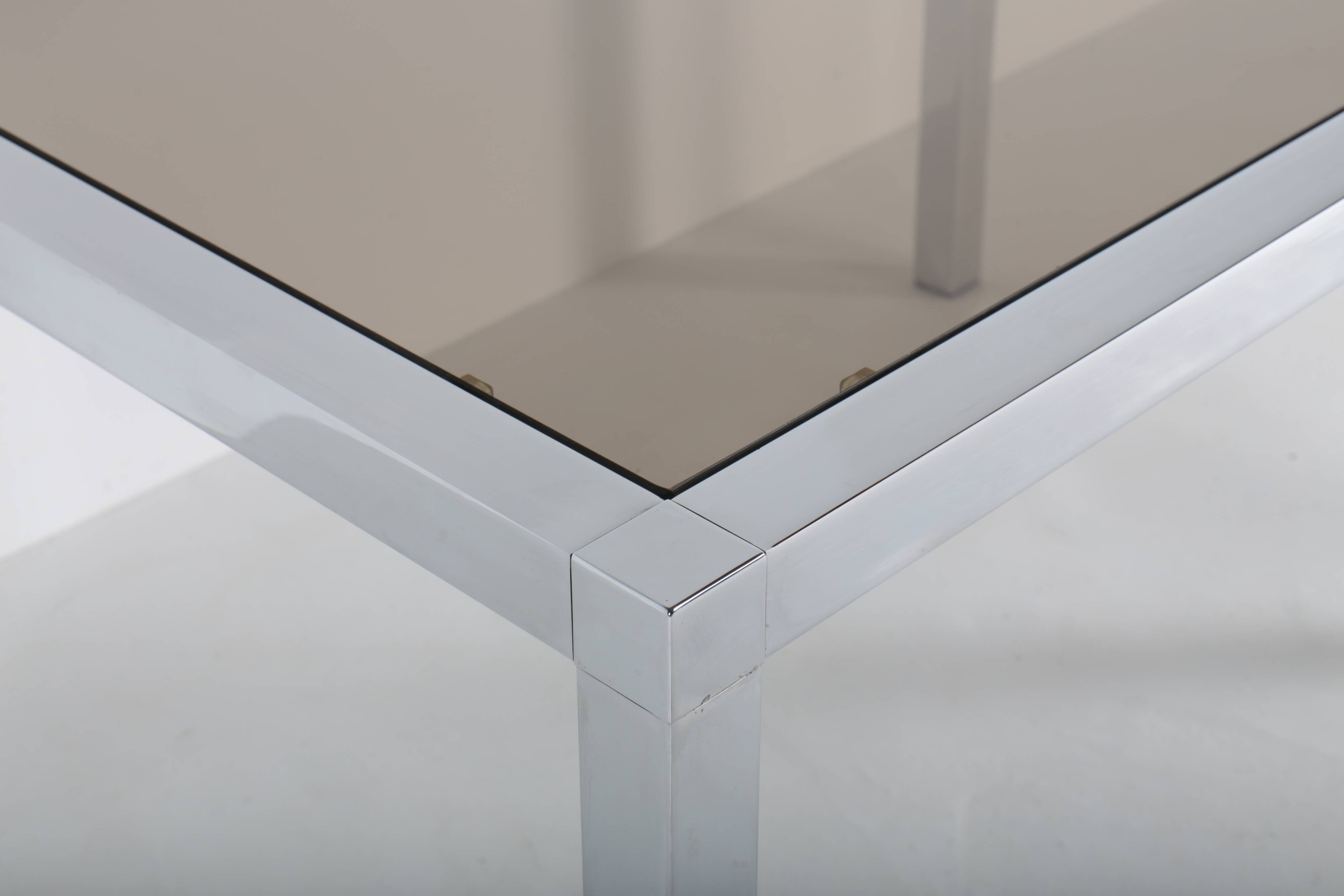 Vintage Roche Bobois table in chrome and smoked glass, 70s