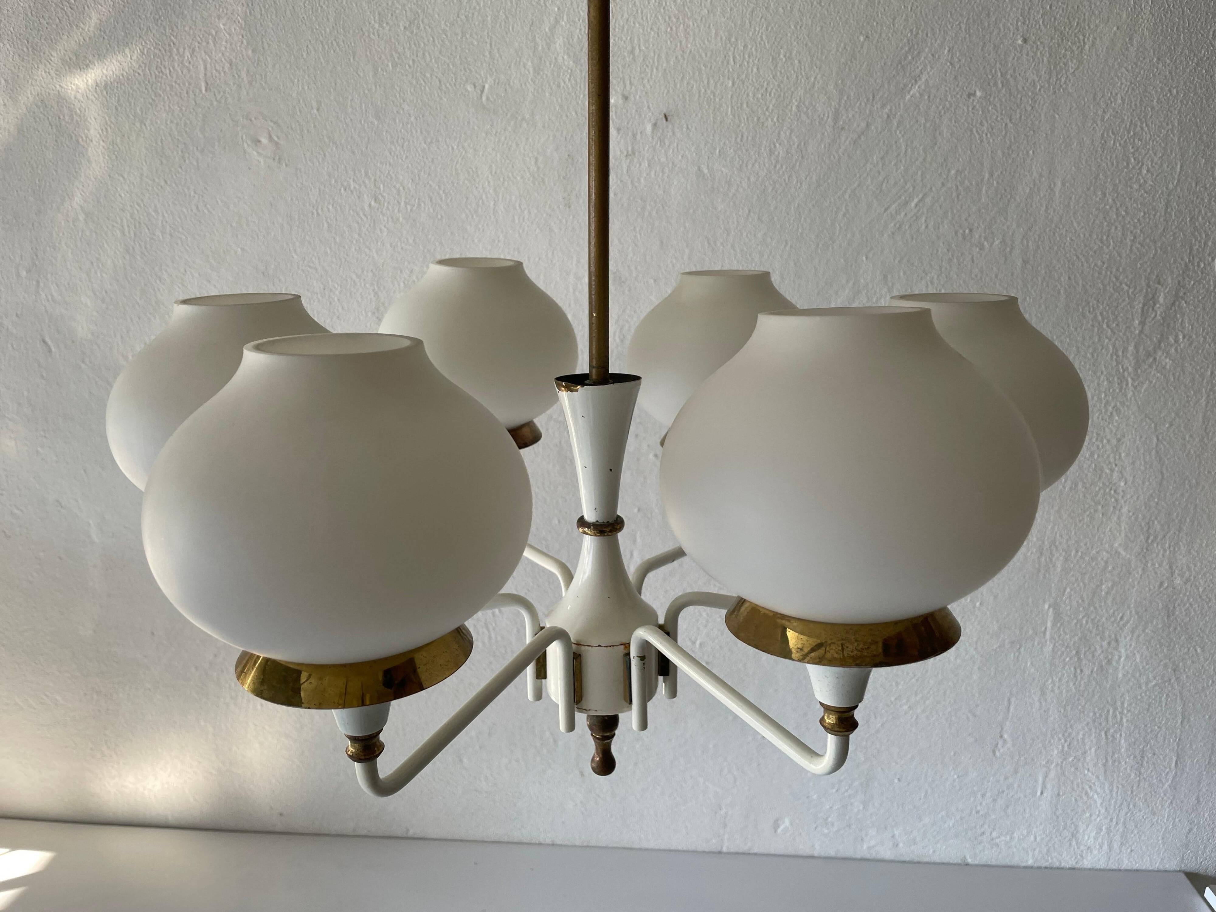 6 suspended glass lamps in white brass by Hans-Agne Jakobsson, 1960s, Sweden