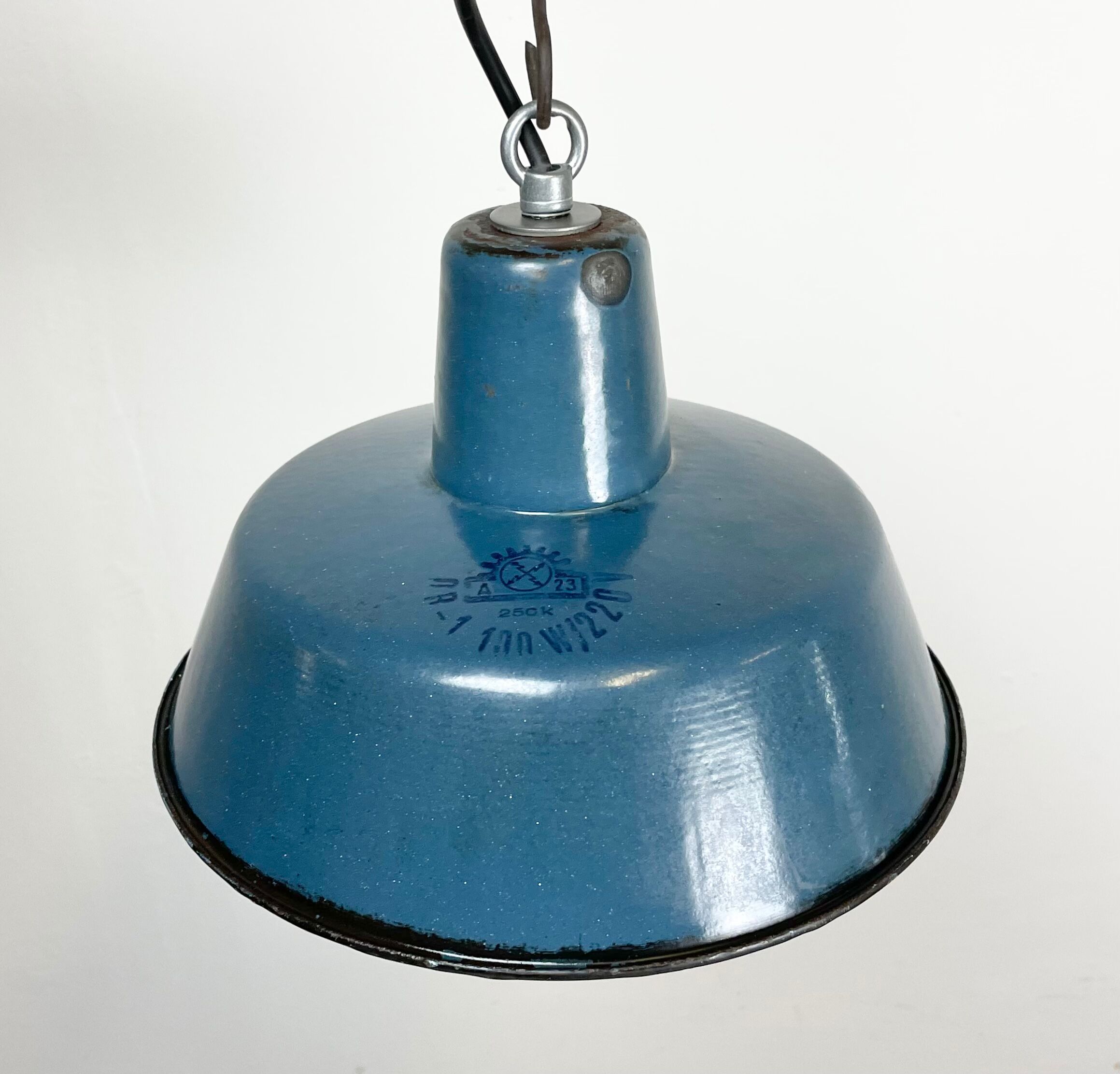 Industrial blue enamel pendant lamp, 1960s