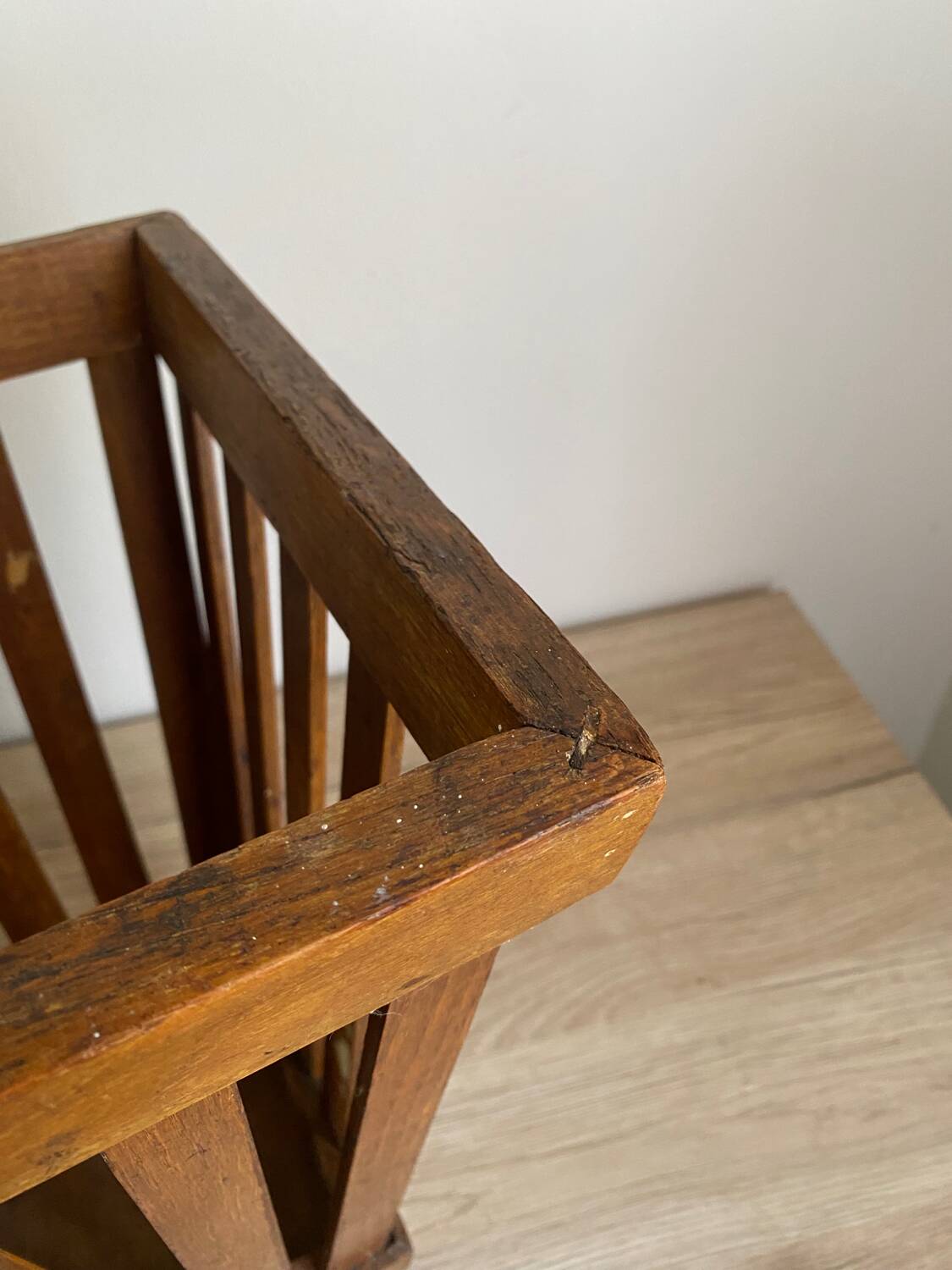 Old art deco basket style Frank Adnet design slatted waste paper basket