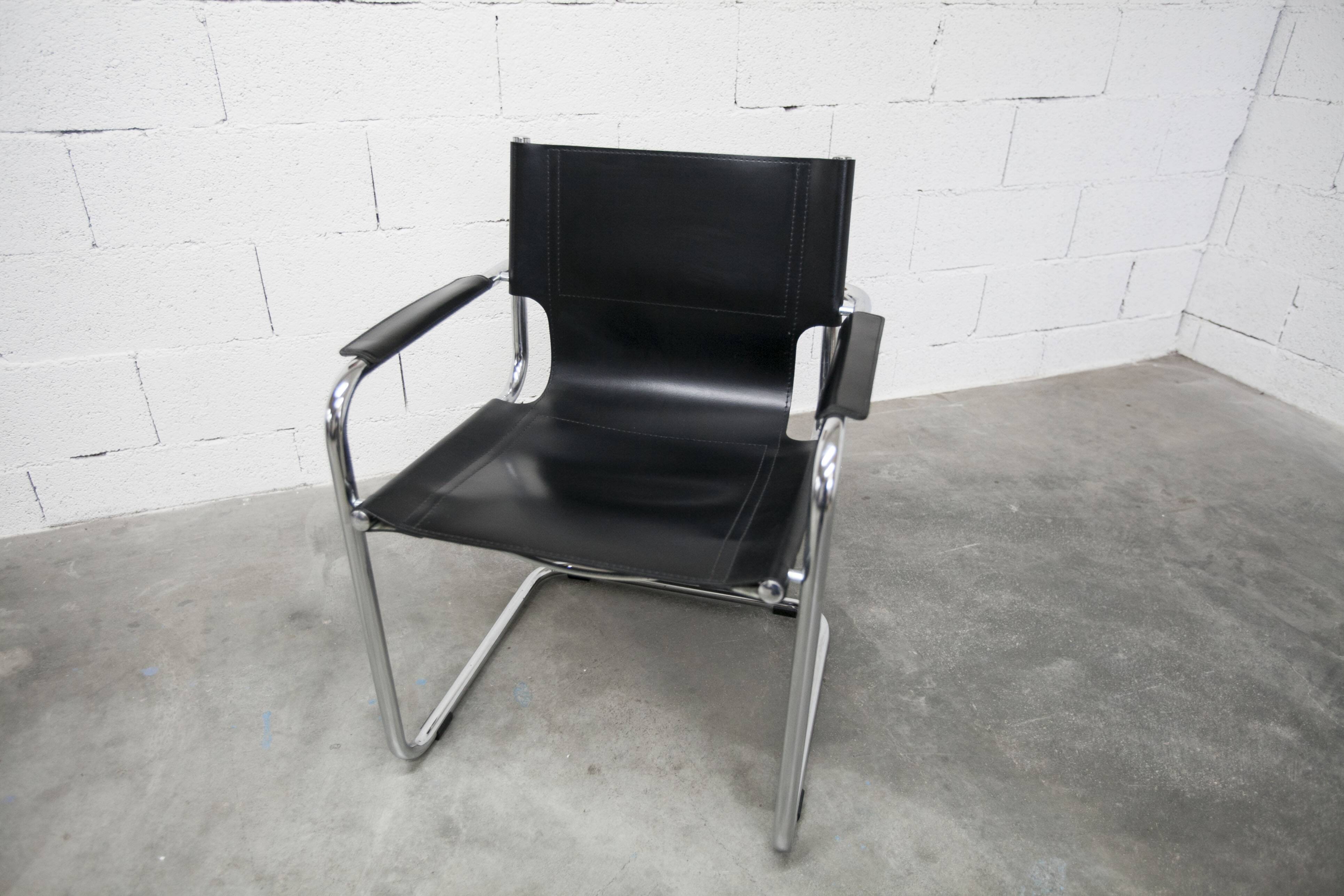 Bauhaus 1970s cantilever armchair in black leather