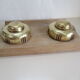 Double inkwell wood and brass