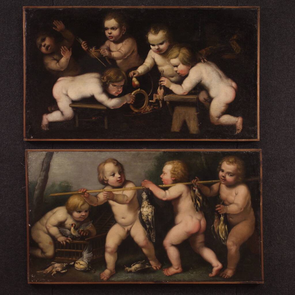 17th century Italian school painting, cherub games