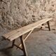French antique wooden bench – Rustic farmhouse bench – Poplar and chestnut – Late 19th century – 198 cm